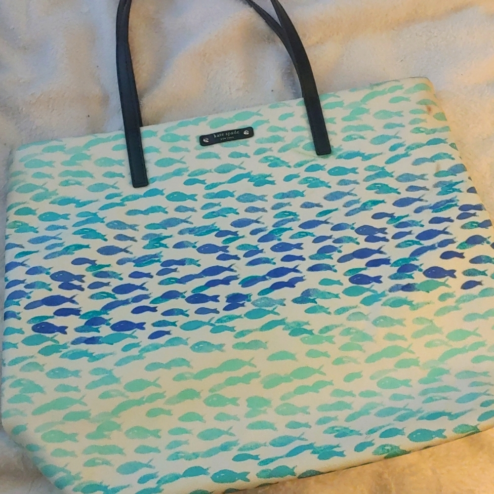 Kate Spade multi-colored fish print tote bag